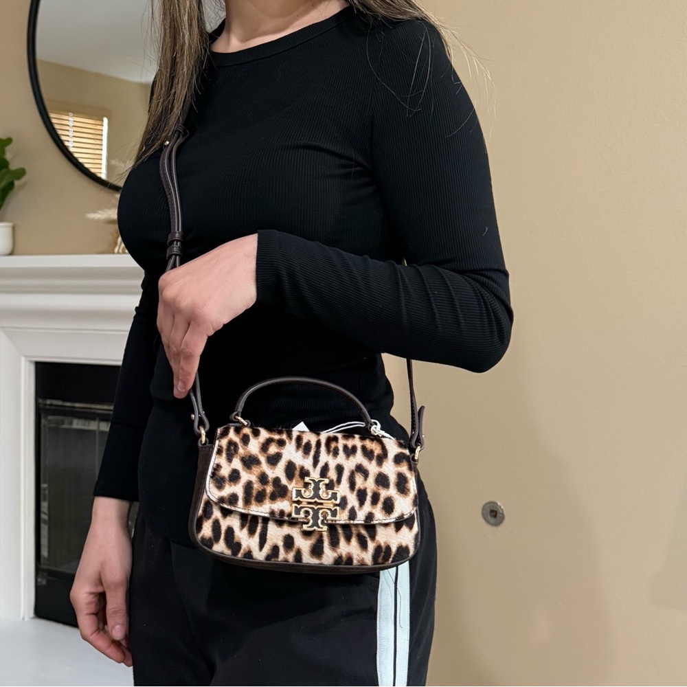 NWT , tory burch Britten Haircalf Mini Top Handle crossbody in brown 149652 - Picture 11 of 12